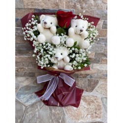 3 lü Kırmızı Güllü Ayıcık Buketi