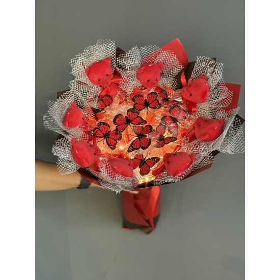 Premium Ayıcıklı Kelebek Buketi