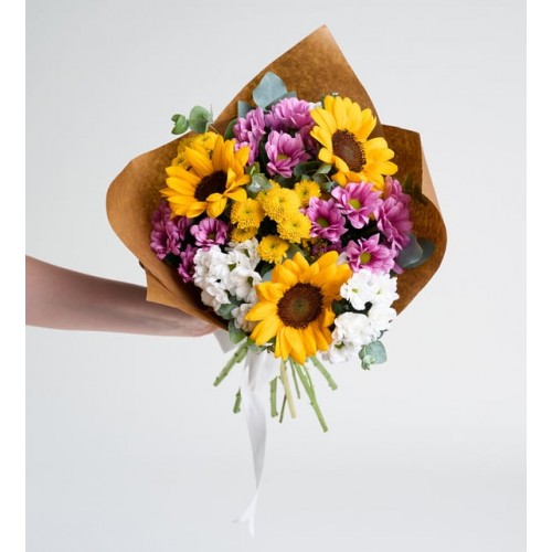 Kraft Bukette Ayçiçeği & Papatya ve Kasımpatı