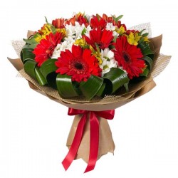 Kırmızı Gerbera ve Krizantem Buketi